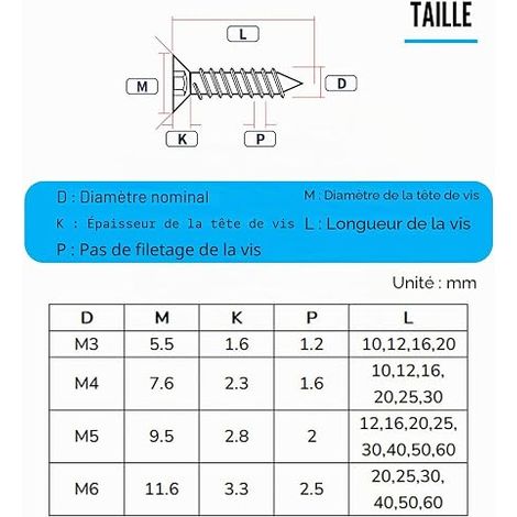 Vis à Bois M4x30mm, Torx à Tête Fraisée, Acier Inoxydable A2 V2A, Vis Autotaraudeuses Entièrement Filetées pour Fixations (1/4)