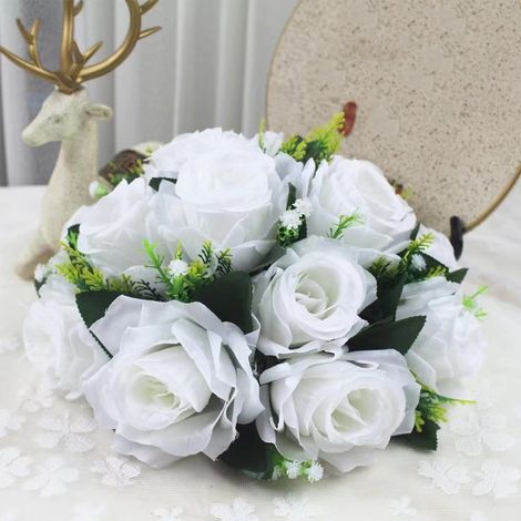 Bouquet De Roses Artificielles - Boule Florale En Plastique Pour Décoration De Table - Multicolore - 26 X 26 X 15 Cm - 1 Pièce (1/5)