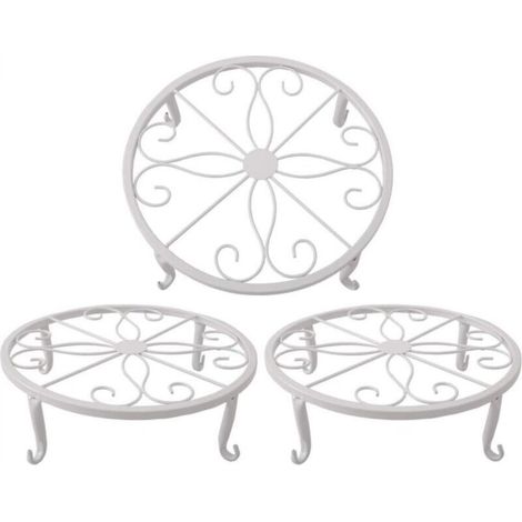 White flower pot stand 23 x 23 x 11.5 cm, retro iron succulent plant stand for indoor and outdoor use, 3 pieces (1/5)