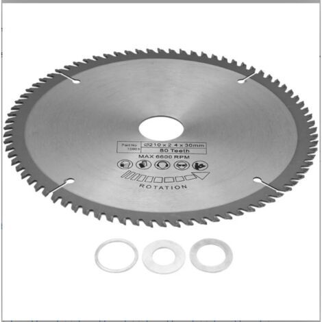 Lame de scie circulaire 210mm×30mm Diamètre de l'alésage 80 dents Lame de scie circulaire avec 3 joints toriques en carbure cémenté (1/5)
