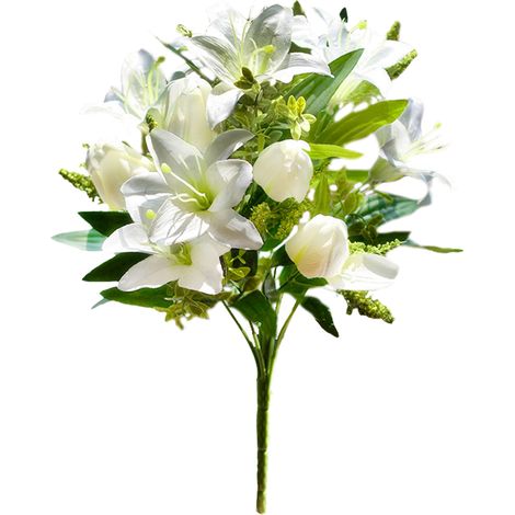 Bouquet de Lys Artificiel, Simulation de Fleurs au Toucher Réel, pour Bureau, Fête de Mariage, Décoration de Cuisine à Domicile (211206XU03-2) (1/5)