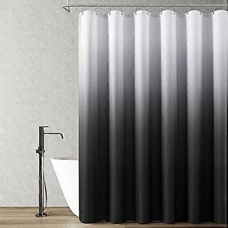 Rideau de douche noir et blanc ombré, doublure de rideau de douche en tissu texturé, déperlant et lavable en machine. (1/5)