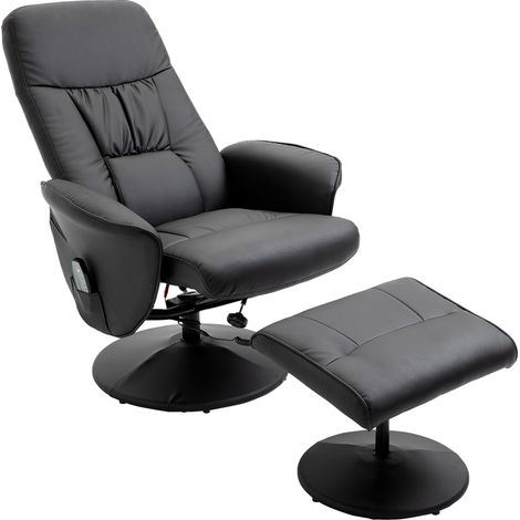Fauteuil inclinable avec repose-pieds, fauteuil TV pivotant avec 10 points de massage, fonction inclinable, fauteuil de massage avec télécommande, poche latérale, fauteuil TV, similicuir, noir