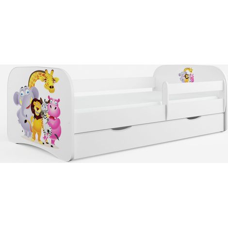 Lit enfant blanc Zoo avec sommiers et barrière de sécurité amovible Drimy-70x140 (1/5)