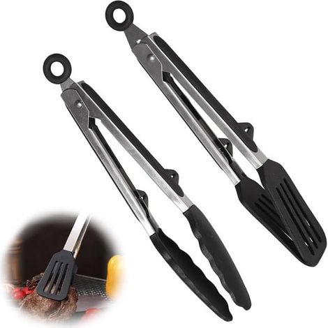 Silikonzange – 2er-Set Küchenzangen, 23 cm (9 Zoll) – Enthält eine Speisezange und einen Pfannenwender – Küchenzange zum Kochen – Servier- und Salatzange zum Braten