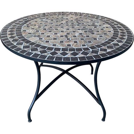 GARDENIA Tavolo arredo giardino e terrazzo modello cipro, rotondo con struttura in metallo e piano in cemento decoro mosaico, diametro 100 x h.75 cm
