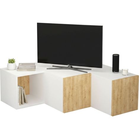 TV-Schrank Malachie, ein Regal, 2 Türen, 3 Fächer, 90x92x32h cm Weiß