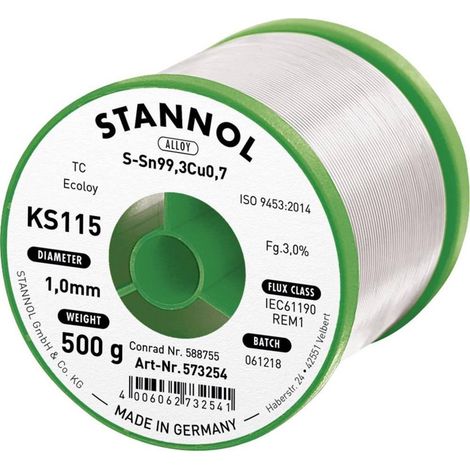 Stannol KS115 Estaño para soldar sin plomo plateado 500 g