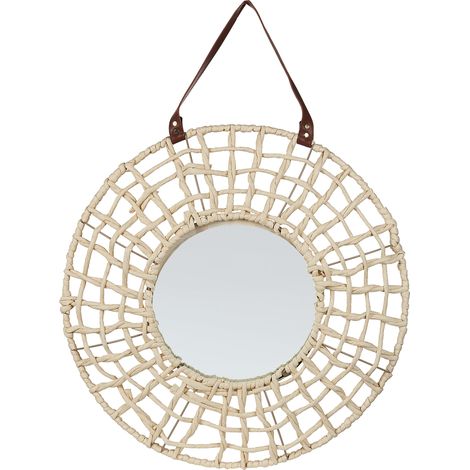 Espejo de pared de cuerda de papel natural beige 60 cm moderno rústico Palaci (1/5)