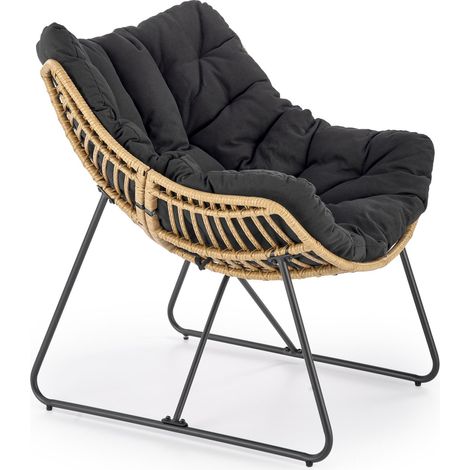 Fauteuil lounge en rotin synthétique avec coussin et structure en métal Bueno (1/5)