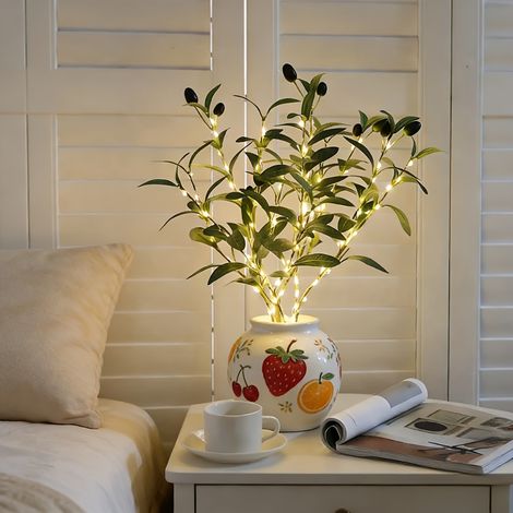Lampe décorative arbre à feuilles d'olivier en fil de cuivre LED simulation, ornement maison créatif et lampe de décoration festive. (1/5)