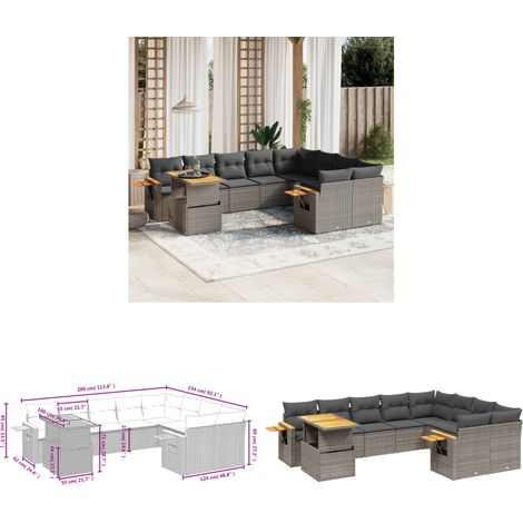 10-tlg. Garten-Sofagarnitur mit Kissen Grau Poly Rattan - Gartenmöbel Set - PE-Rattan Möbel - Outdoor Lounge - Garten Sofa - Balkon Möbel - Home & Living (1/3)
