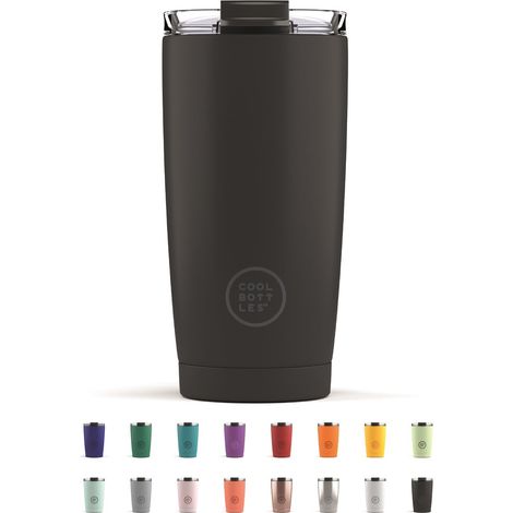 Cool Bottles - Tumbler - Bicchiere Termico in Acciaio Inossidabile - 550 ml - Mono Black - Tazza da Caffè - Coperchio Ermetico - Bevande Fredde 10 ore e Calde 5 ore - Finitura Antimacchia (1/5)