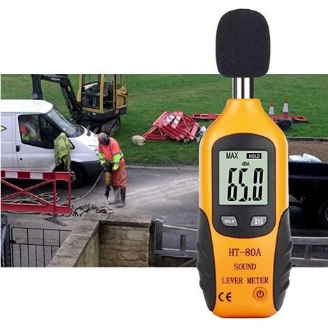 Sonomètre professionnel 30-130dBA – Décibelmètre avec écran rétroéclairé – Alimentation par pile 9V incluse – Précision +/- 1.5 dB (1/5)