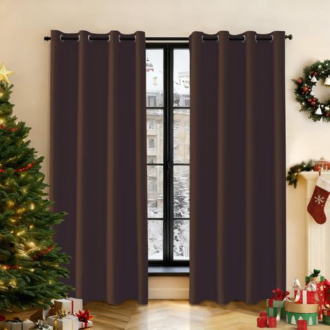 Lot De 2 Rideau Occultant 140x180cm, Polyester Thermique Isolant, Imperméable Anti Bruit, Pour Salon Chambre Extérieur