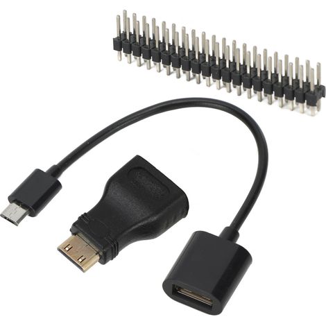 Kit d'extension 3 en 1 pour Raspberry Pi Zero : adaptateur Mini HDMI, câble Micro USB vers USB femelle, connecteur 40 broches, matériau ABS (1/5)