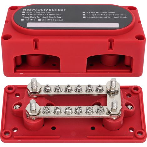 Répartiteur d'alimentation 48V DC 100A, barrette de connexion 4 pôles M6 à double rangée pour auto, poids lourd, van aménagé, yacht et bateau 12-48V. (1/5)