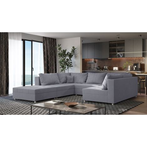 Wohnlandschaft Sofa ANDRO Schlaffunktion und Hocker Stoff Lincoln Grau (1/5)