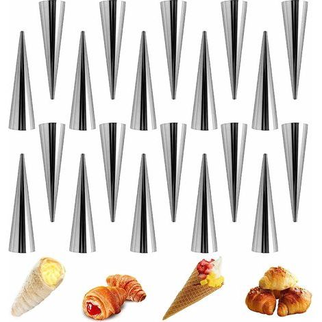 20 Pièces Cannoli Moule pour Croissants, Moules à Cornets en Acier Inoxydable, Crème Conique Spirale, Facile à Nettoyer, pour Croissants, Pâte Feuilletée, Crème Glacée (12 3cm) (1/5)