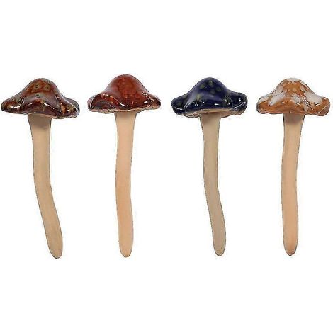 Ensemble de 4 champignons en céramique colorée, ornements de jardin, statuettes décoratives mignonnes (1/5)