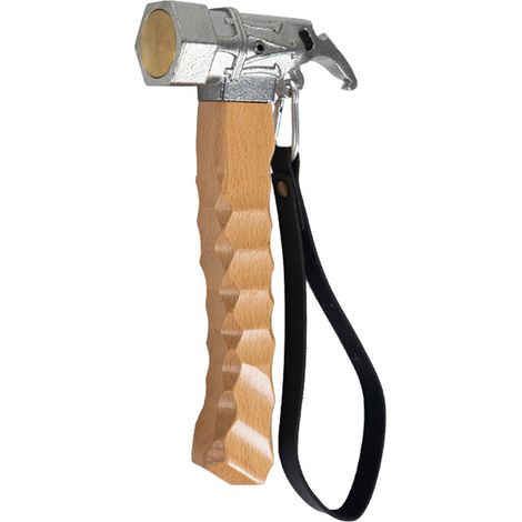 Marteau de camping en acier inoxydable, tête amortissante, manche ergonomique avec dragonne en cuir PU, équipement de randonnée et trekking argenté. (1/5)