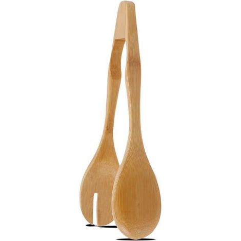 1 pince à salade, pince de cuisine en bambou naturel, pince à pain avec prise antidérapante, 30 cm, idéale pour service et préparation (1/3)