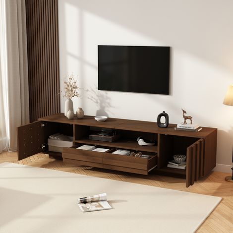 Mueble TV 180 x 40 x 45 cm, 2 puertas y 2 cajones push-to-open, MDF nogal, REDOM (1/5)