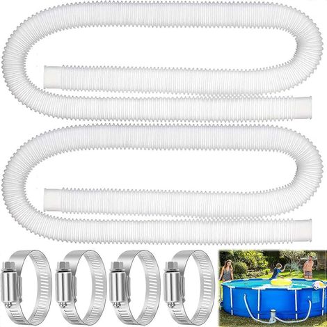 Tuyau de piscine 32 mm (2 pièces) pour piscine hors sol, tuyau pour pompe de filtre à sable avec 4 colliers de serrage métalliques, tuyau de piscine pour (1/4)