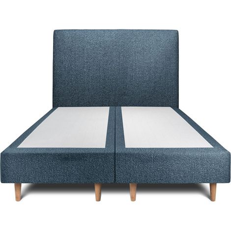 Lit 180x200cm avec tête de lit tapissier bouclette et double sommier tapissier Bleu - Hauteur totale : 35cm (1/5)
