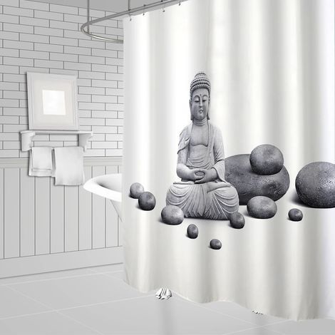 Cortina de ducha con estampado de piedras, cortina de tela lavable con ganchos, cortina decorativa para baño, piedras, cortina de ducha 3D de 240 x 180 cm.