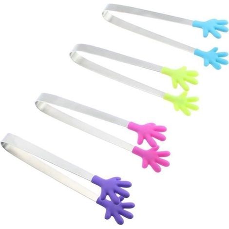 Set of 4 Mini Multifunctional Kitchen Tongs in Silicone and Stainless Steel for Ice, Food, Spices, Sugar (1/4)