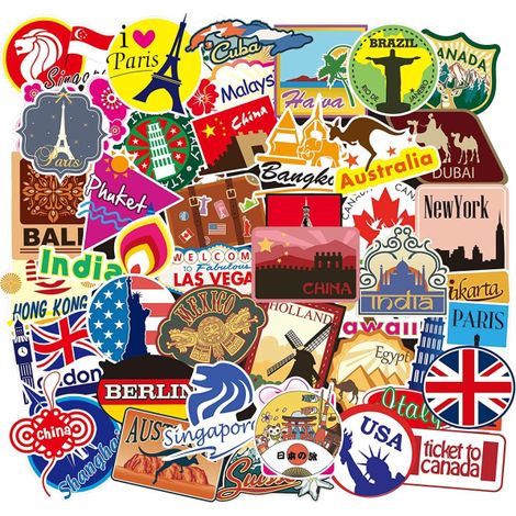 100 autocollants, étiquettes vinyle rétro vintage pour décorer albums photo, skateboards, guitares, ordinateurs portables, - (1/4)