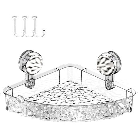 Étagère à ventouse, étagères de douche, support ondulé, organisateur avec 3 crochets, boîte de rangement sans perçage pour cuisine, salle de bain (1/5)