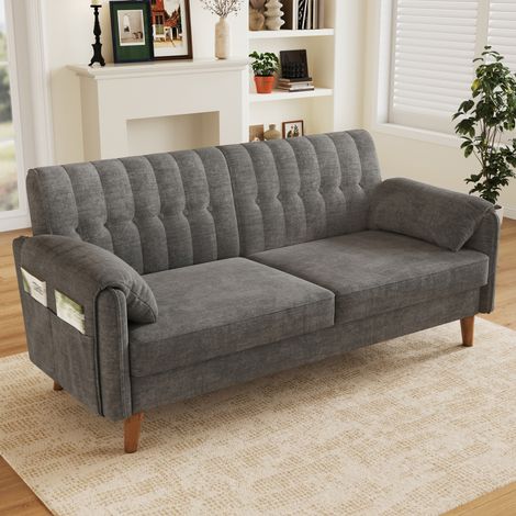 Divano 2 posti in ciniglia 161,5 x 79 x 83,5 cm con schienale trapuntato grigio chiaro DESVIAE (1/5)