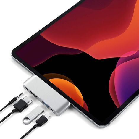 USB-C Hub Adapter (Silver) with USB-C Charger, 4K HDMI Port, USB 3.0 and 3.5mm Headphone Jack – for iPad Pro M2/M1, iPad Air M1, iPad Mini and More (1/5)