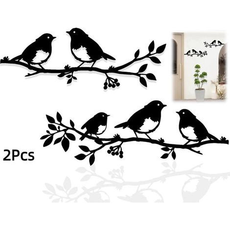 Décoration murale, lot de 2 oiseaux en métal sur une branche, déco murale oiseaux en métal, décoration murale en forme (1/5)