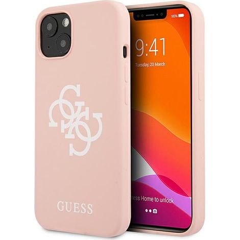 Funda rígida rosa de silicona Guess GUHCP13SLS4GWPI para iPhone 13 mini5,4 con logo 4G (1/5)