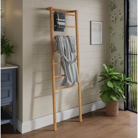 Scala portasciugamani in bambù a 7 pioli, da appoggio, naturale, 50 x 22,9 x 172,7 cm DESVIAE (1/5)