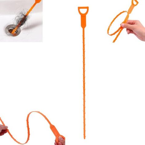 Pulitore per scarichi lungo, 50,5 cm, arancione, rimuovi capelli, ecologico, riutilizzabile e sostenibile, rimuovi capelli per la doccia (1/5)