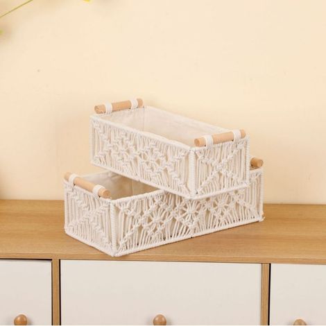 Deux paniers de rangement en corde de coton - paniers de rangement - boîtes de rangement de bureau - boîte de rangement - beige (1/5)