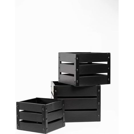 Orion91 - Set of 3 Metal Storage Boxes in Black, ideal for home and office organization, measuring 20x25.5 cm, 17.3x21.5 cm, and 14x17.7 cm, featuring a durable design for both indoor and outdoor use. (1/5)