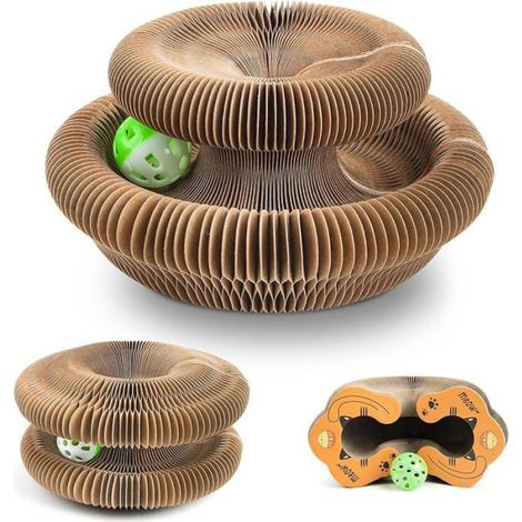 Griffoir pour chat en carton avec cloche, jouet interactif pliable et transformable, formes multiples Multicolore CHATIERE (1/5)