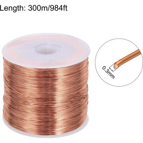 Fil magnétique de 0,3 mm, 300 m de fil de cuivre émaillé, fil de bobinage magnétique émaillé, bobine, 200 g, 155 °C pour transformateurs et inducteurs (1/4)