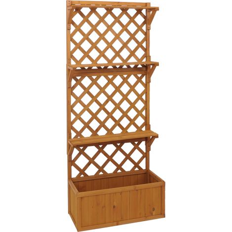 Hochbeet HHG-661, Pflanz-/Blumenkasten Pflanzkübel Rankgitter Spalier Ablagefläche Holz MVG 177x77x33cm natur