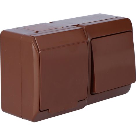 Prise simple, bronze + interrupteur unipolaire, montage en saillie, IP44, bronze, HERMES (1/3)