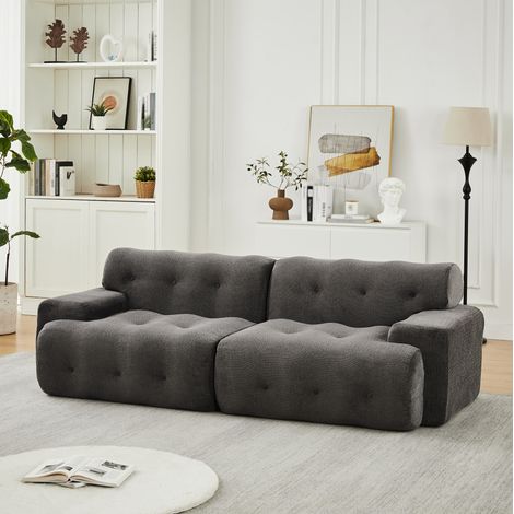 Sofá de 2 plazas cloud 224 x 104 x 66 cm de chenilla gris, reposabrazos anchos, REDOM (1/5)