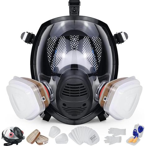 Masque à Gaz Masque Anti Poussiere Masque de Protection Masque Respiratoire Intégral Réutilisable avec Filtres Masque Peinture pour Peinture, Travaux, Bricolage, Ponçage (1/5)