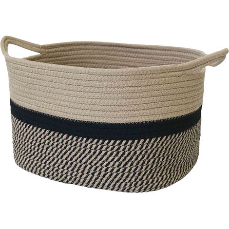 Panier de rangement avec poignées- Noir - Corde naturel - 2 poignées - 34 x 28 x 24 cm - BOX & BEYOND (1/4)