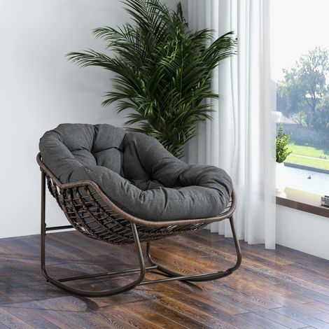 Chaise à bascule de jardin en acier gris avec coussin épais et assise extra large (1/5)