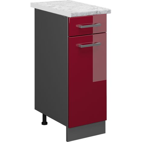 Meuble cuisine R-Line, Rouge brillant, 30cm PT Marbre, Vicco